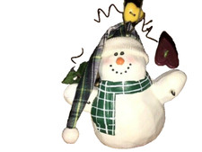 Snowman in Plaid Hat, Check Scarf, Quality Resin Christmas Ornament
