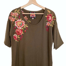 JOHNNY WAS Women's Malui Dress Size S Embroidered French Terry Tunic Brown Boho