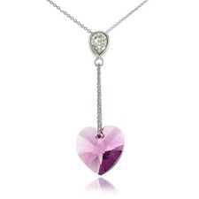 Sterling Silver Purple Heart-Shape Drop Necklace Adorned w/ European Crystals