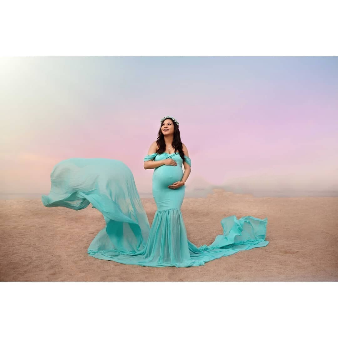Maternity Photo Shoot Dress Gown Off Shoulder Maxi Photography Mint Green  M-L-XL | eBay