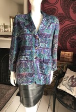 Vintage St Sophia Paris Paisley Printed Blazer/jacket Turquoise/purple Xs/s/m