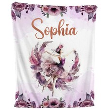Ballerina Blanket - Personalized Floral Fleece Throw, Nursery Kids Baby Gift
