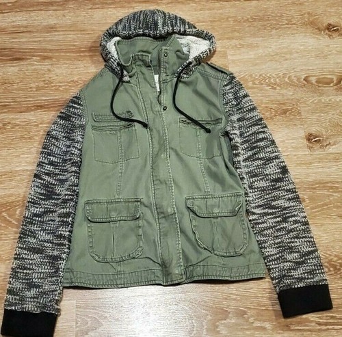MUDD Knit Sleeve Women's Utility Hooded 