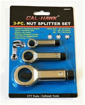 3pc CAL-HAWK DAMAGED NUT SPLITTER BREAKER SET 5/16 - 7/8'' SAE 9MM - 22MM METRIC