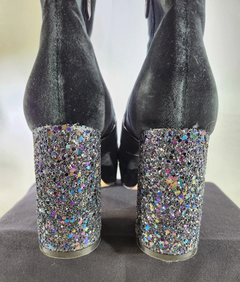 Gucci Glitter Heel Pearl Bee Black Velvet Ankle Platform Boots Size EU37 DS29 - Image 4 of 4
