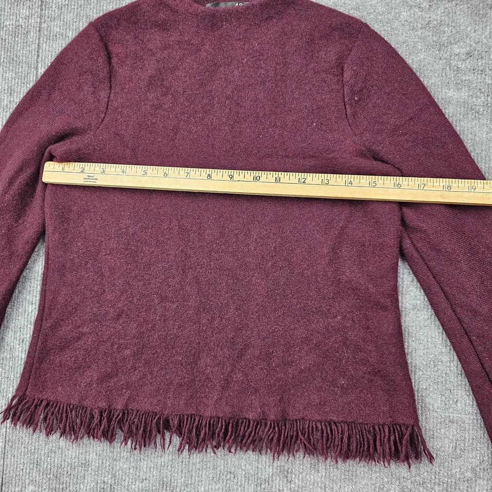 Suéter Aqua Cashmere Mujer Pequeño Borgoña Flecos Dobladillo Western Rodeo Boho Rojo Foto 3 de 4