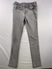 True Religion Straight Jeans Girls Size 12 Gray /Pink Distressed Stretch Flaw