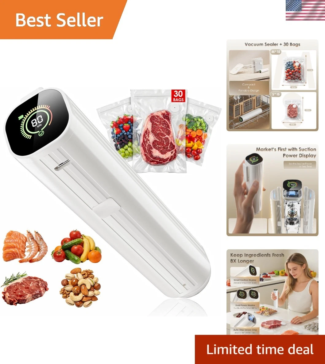 Dynamic Portable Vacuum Sealer - 30 Reusable Bags for Food Preservation