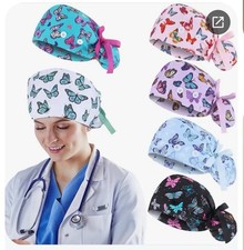 Surgical Scrub Cap Doctor Nurse Kitchen Cotton Hat with Sweatband Adjustable US