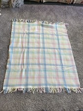 Vintage Pastel Plaid Acrylic Baby Blanket Throw Fringe 36 x 40 Made in USA