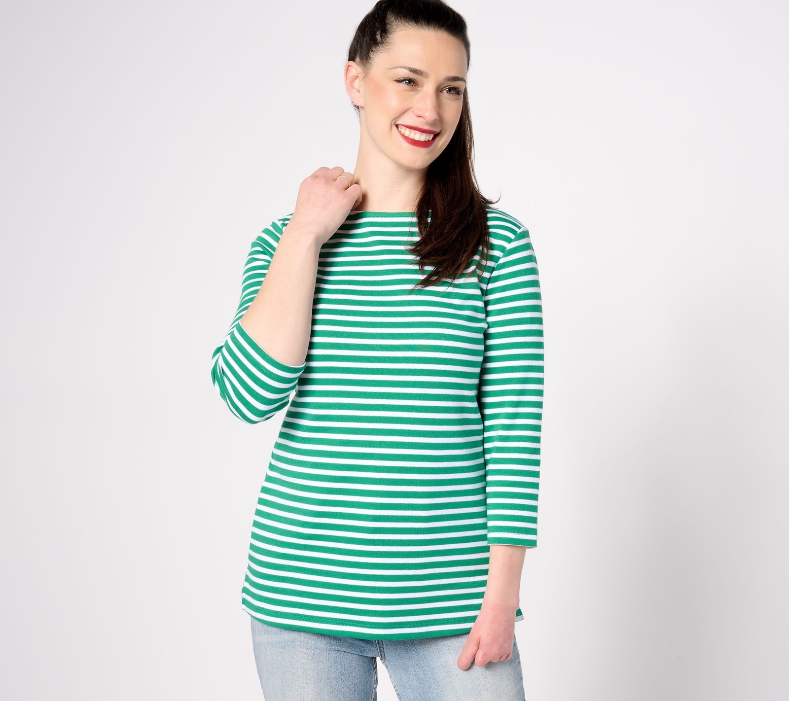 Isaac Mizrahi Live! Women's Top Plus Sz 3X Essential Yarn Dye Green A475369