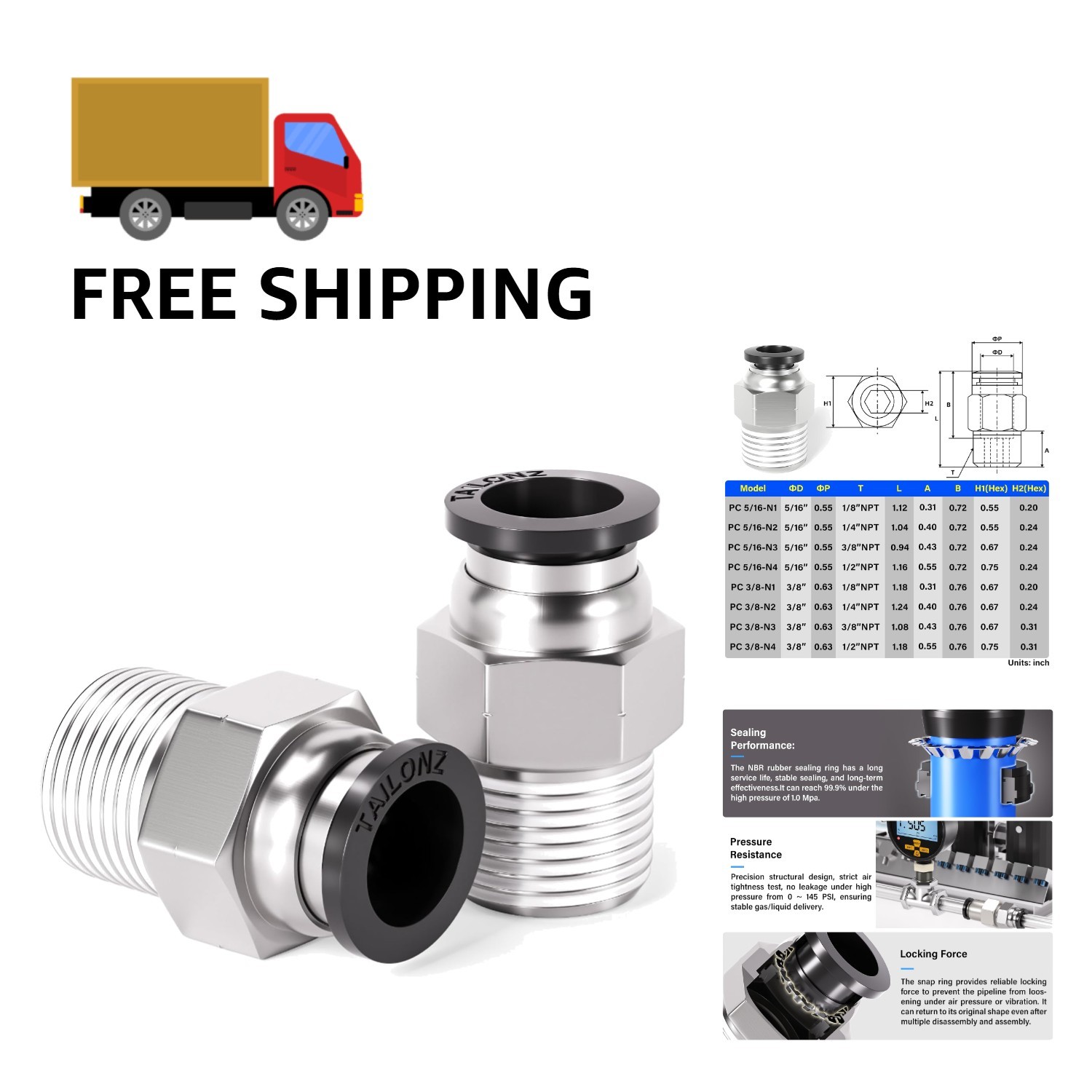 Reliably Designed 3/8" OD x 1/4" MNPT Push-Fit Connectors - Durable 2-Piece Set