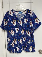 Frosty The Snowman Themed Christmas Scrubs Women  s Sized X-Large