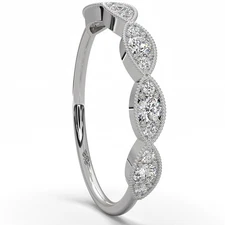 Milgrain Edge Slim Wedding Band 15 Stone Round Lab Created Diamond Ring 0.28ctw