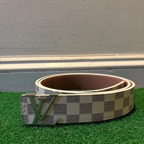 Louis Vuitton Checkered White Men's Dress Belt with Buckle 46/115