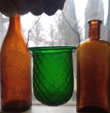 1880s EMERALD GREEN CHRISTMAS TREE FAIRY LIGHT DIAMOND QUILTED CANDLE LAMP