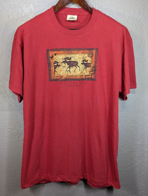 Vintage Moose Cave Painting Men's XL T-Shirt Yellowstone National Park Graphic T