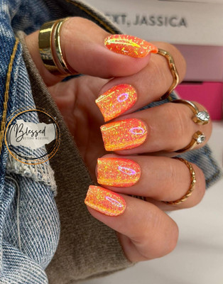 Red Aspen Press On Nails Pearce's Pulled for a Chat Short Coffin Orange Glitter