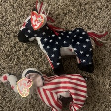 TY Lefty and Righty Rare Beanie Babies July 4th, 2000 TAG ERRORS Tush Tag Errors