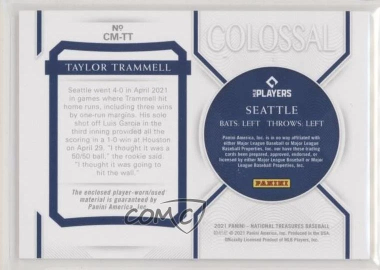 2021 Panini National Treasures Colossal Materials /49 Taylor Trammell Rookie RC - Image 2 of 2