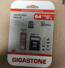 Gigastone 64GB microSDXC UHS-I Class 10 Memory Card Kit w/ Type-C  SD Adapter