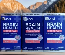LOT 3 QUNOL HIGH ABSORP BRAIN HEALTH FOCUS PLUS ENERGY SUPPLEMENT 60 X3 180 TABS