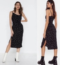 Nasty Gal Women's Black & White Polka Dot Cowl Neck Slip Midi Dress Size 6