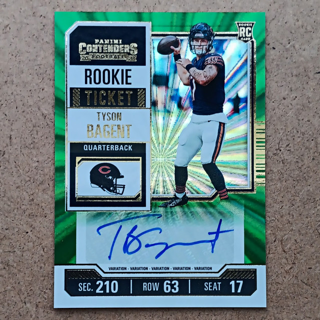 2023 Panini Contenders Tyson Bagent #139 Rookie Ticket Green Auto Bears