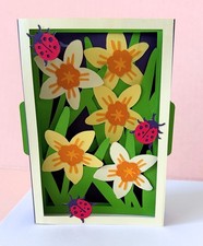 Handmade 3D Layered Spring Flower Card   Daffodils  Ladybugs Pop Up Style