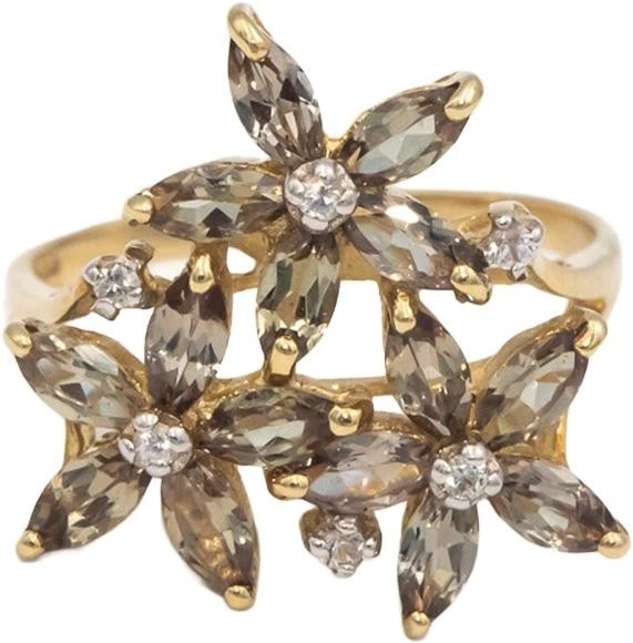 Anillo de cóctel flor oro amarillo 9k topacio blanco y peridoto 1,05 quilates talla 7