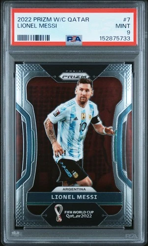 2022 PANINI PRIZM WORLD CUP QATAR #7 LIONEL MESSI PSA 9