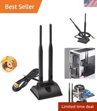Dual Band WiFi Antenna with RP-SMA Connector Magnetic Base - 6dBi, 150ft Range