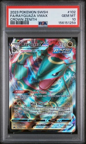 2023 POKEMON SWORD & SHIELD CROWN ZENITH #102 FULL ART/RAYQUAZA VMAX PSA 10