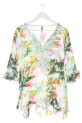 TREDY Schlupf-Bluse Damen Bluse Gr. DE 36 weiß-khaki-pink Casual-Look