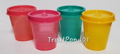 TUPPERWARE Midgets Mini Bowls 2 oz Set 4 Sm Cups Bold Yellow Coral Teal Pink