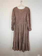 a new day Taupe Floral Print Tiered Long Sleeve Midi Dress size small