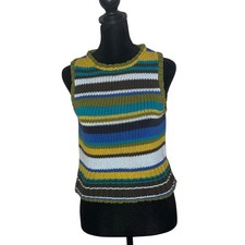 VTG 90s Y2K Crochet Knit Top Small Striped Mu...