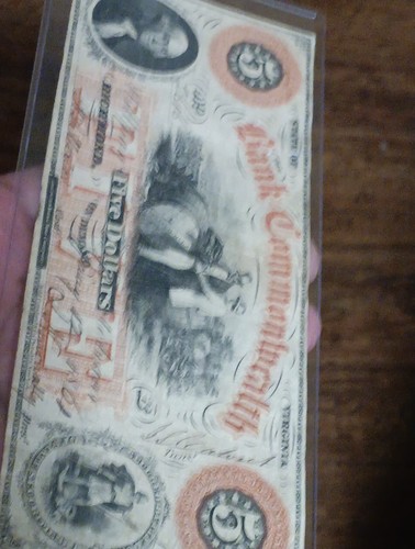 1861 Bank Of Commonwealth Richmond Virginia Obsolete Note Uncirculated Beautiful - Picture 7 of 7