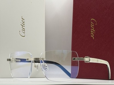 Cartier Buffalo CT0286O 002  white Horn Silver Eyeglasses 57-17-145mm