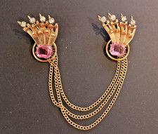Retro 1940s M&S 12K Gold Filled Pink Paste & Rhinestone Fan Spray Brooch — listing 3