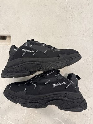 Size EU45 - Balenciaga Triple S Allover Logo Black 536737 W2FA1 1090 Pre-Owned