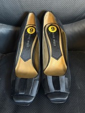 Nine West Black Bow Stiletto Pumps Square Toe Fabric Slip On Comfort 9