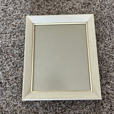 Vtg Whitewashed Wood Picture Frame 8" x 10" Gold Tone Metal Trim Wall Hanging