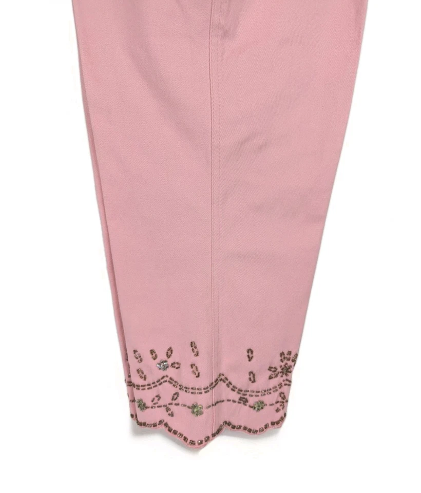 Quacker Factory QVC M Pink Jeans Embellished Beads Sequin A43311 Cotton Pants - Image 3 of 4