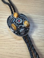 Natural Tiger's Eye Stone Bolo Tie Vintage men Wedding Necklace Western Cowboy