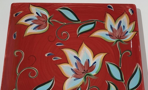 Southern Living at Home Gail Pittman Red Bountiful 13" Square Platter Red Floral - Picture 3 of 8