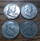 Lot of 4 Vintage 1963 Franklin Half Dollars (50 cent pieces) -- 90% Silver
