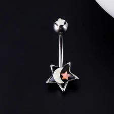 1PC 14G Stainless Steel Belly Button Rings Star Moon Navel Piercing Body Jewerly