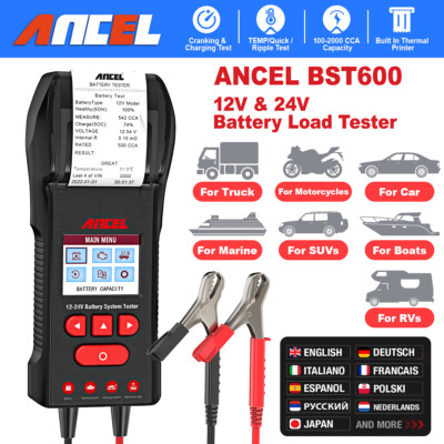Car Battery Load Tester 12V 24V 100-2000CCA Lead-Acid Battery Built-in Printer