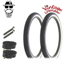 VINTAGE LOWRIDER BICYCLE TIRE 24 x 2.125 BLACK/WHITE BLUE LINE DIAMOND 6pc SET.